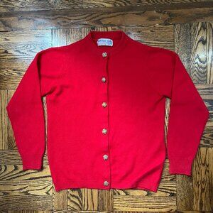 Ballantyne Red 100% Cashmere Cardigan with Golden Buttons.